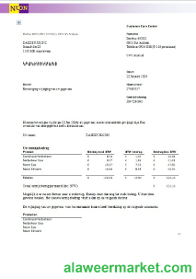 Netherlands NUON gas business utility bill template in Word and PDF format in Dutch language